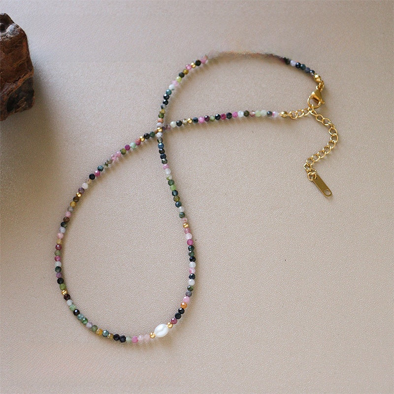 Geometric Beading Necklace For Women With Copper Pendant And Beaded Chain In Colour