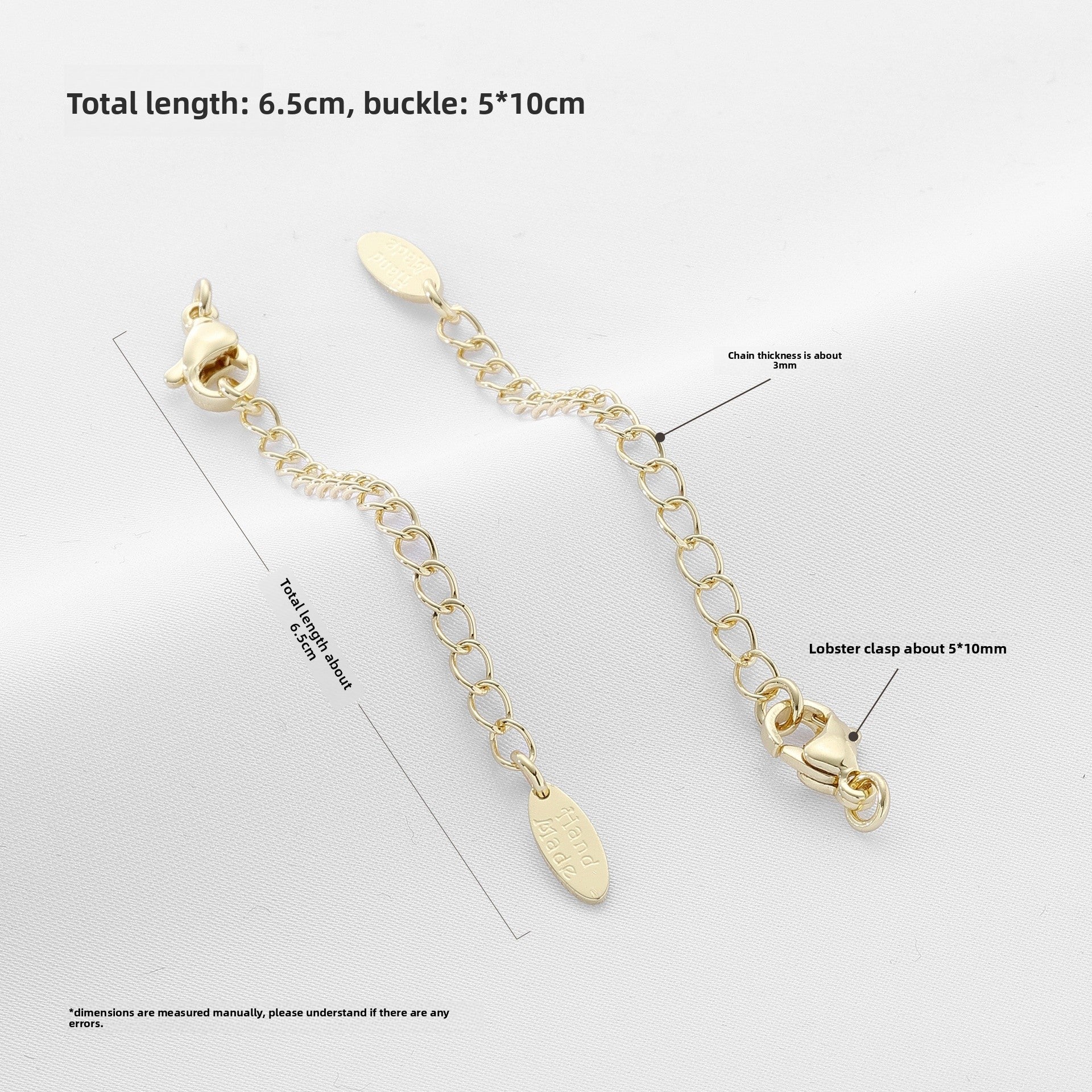 14k Gold Filled Extension Chain With Lobster Trigger Clasp Closure, Electroplated, Featuring Lines Pattern, 1 Piece