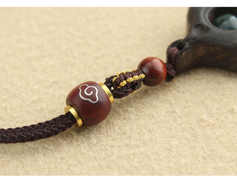 Handmade Ethnic Style Long Necklace With Wood Gourd Pendant And Woven Chain For Women