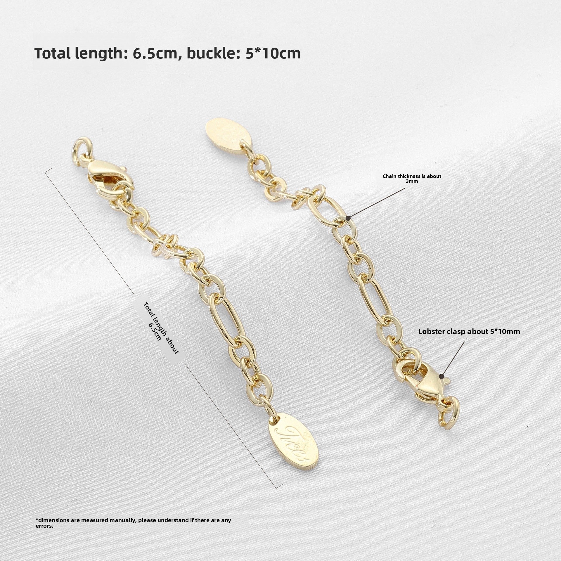 14k Gold Filled Extension Chain With Lobster Trigger Clasp Closure, Electroplated, Featuring Lines Pattern, 1 Piece
