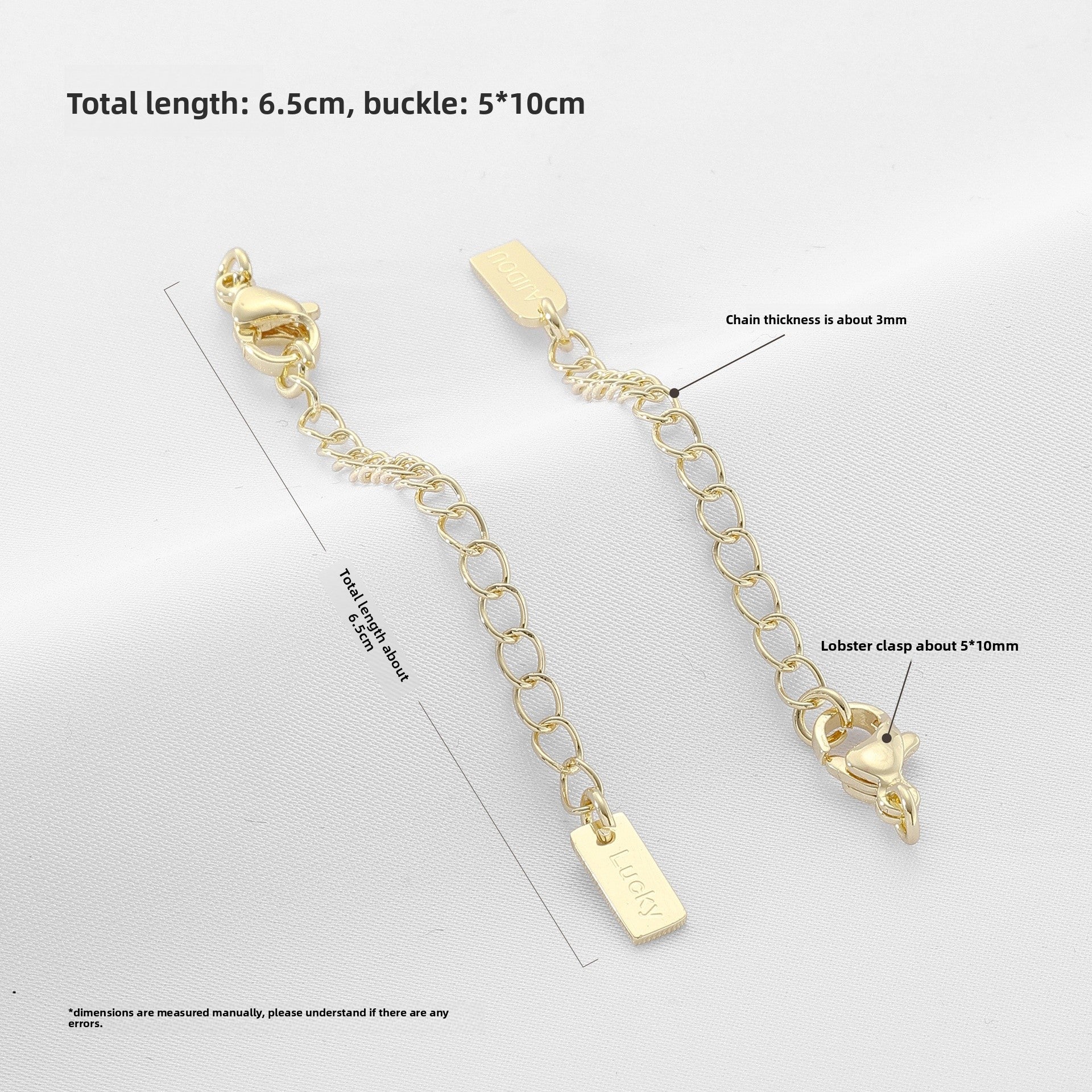 14k Gold Filled Extension Chain With Lobster Trigger Clasp Closure, Electroplated, Featuring Lines Pattern, 1 Piece