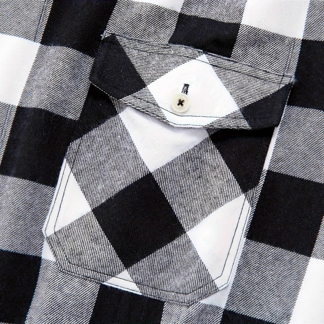 British Style Plaid Short Sleeve Polyester Blouse With Placket For Men
