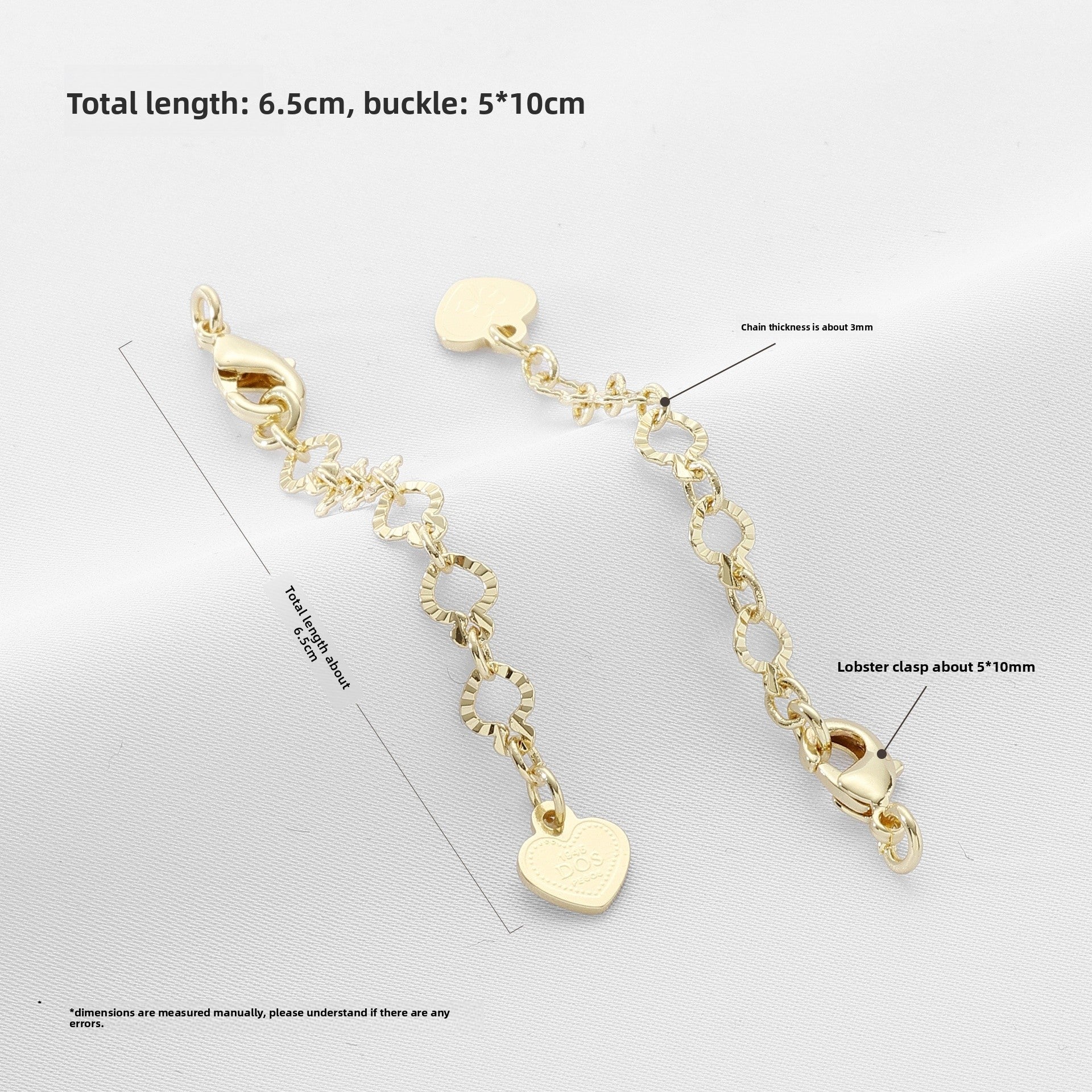 14k Gold Filled Extension Chain With Lobster Trigger Clasp Closure, Electroplated, Featuring Lines Pattern, 1 Piece