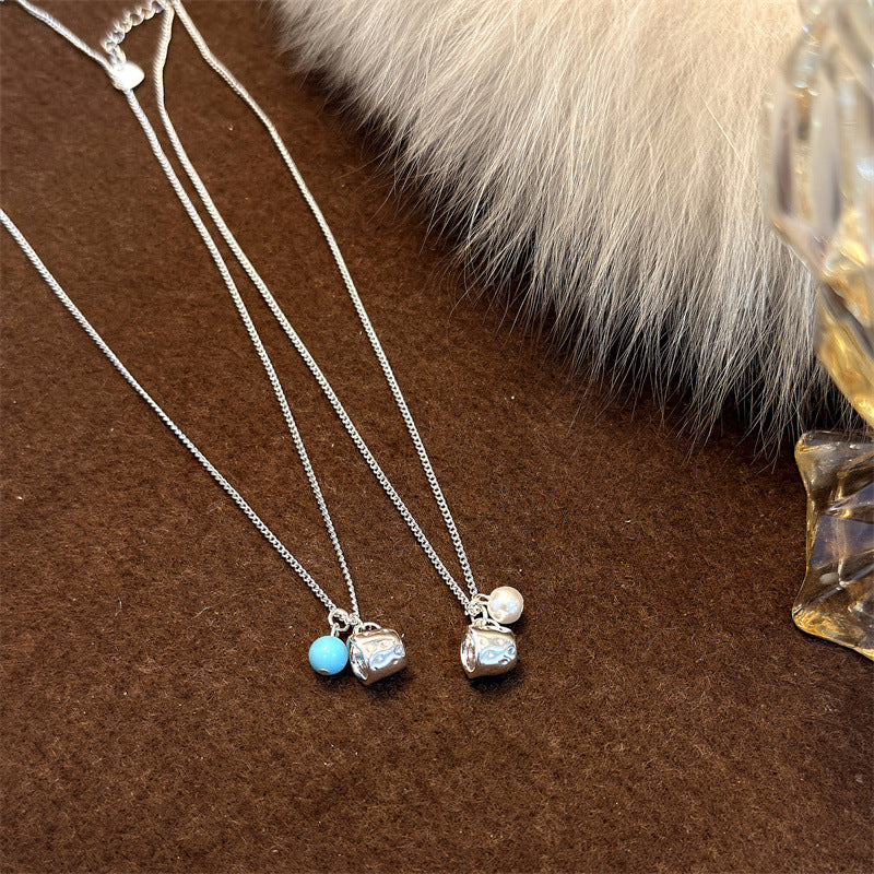 Cup Necklace For Women With Electroplated Metal Pendant In White And Blue, Featuring Micro Super Whisper Thin Chain
