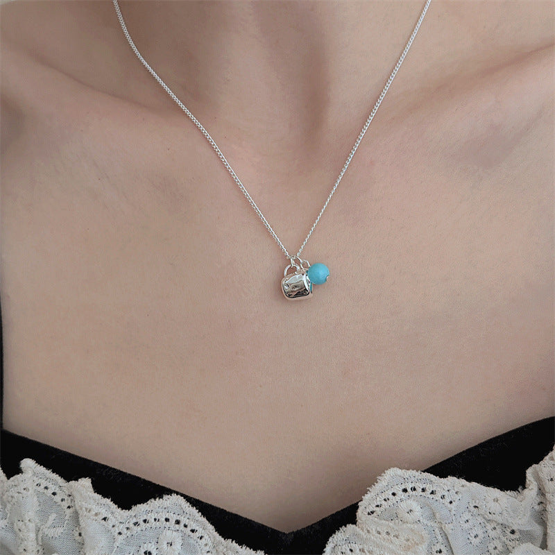 Cup Necklace For Women With Electroplated Metal Pendant In White And Blue, Featuring Micro Super Whisper Thin Chain
