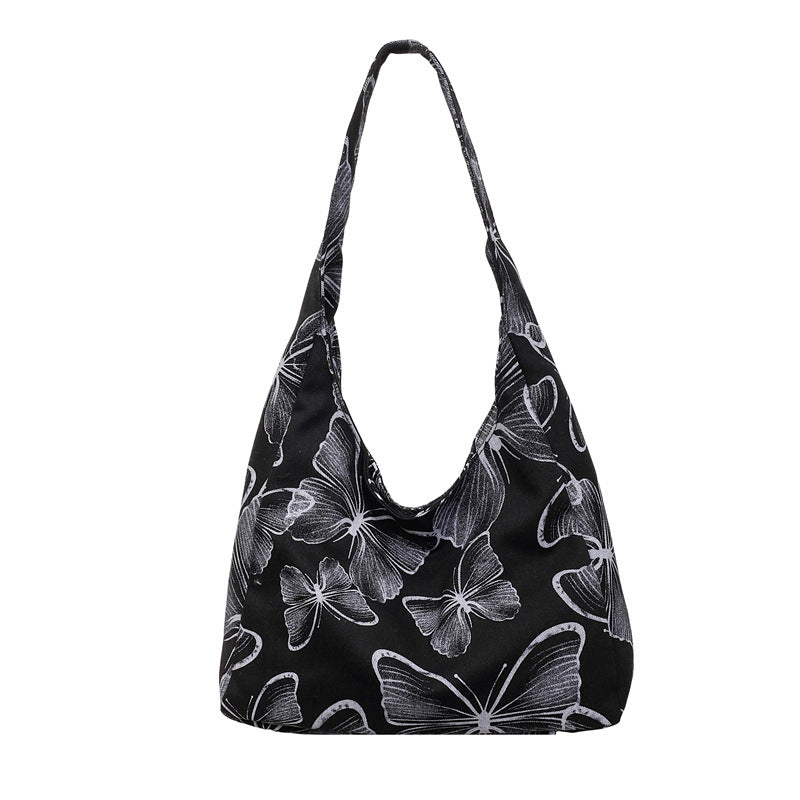 Butterfly Square Polyester Shoulder Bag For Women With Single Shoulder Strap And Large Capacity