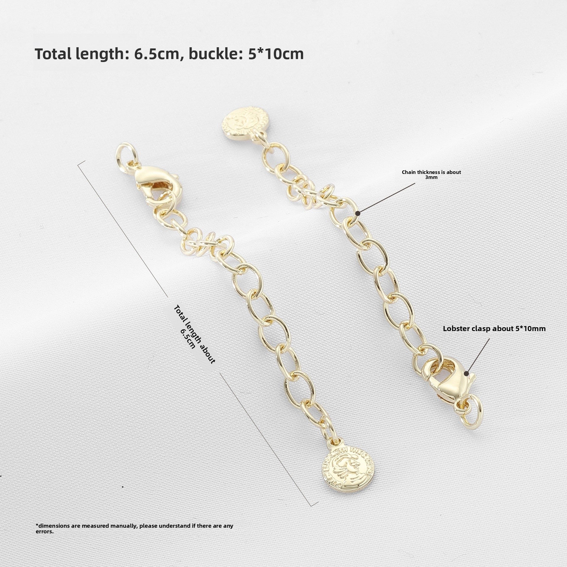 14k Gold Filled Extension Chain With Lobster Trigger Clasp Closure, Electroplated, Featuring Lines Pattern, 1 Piece