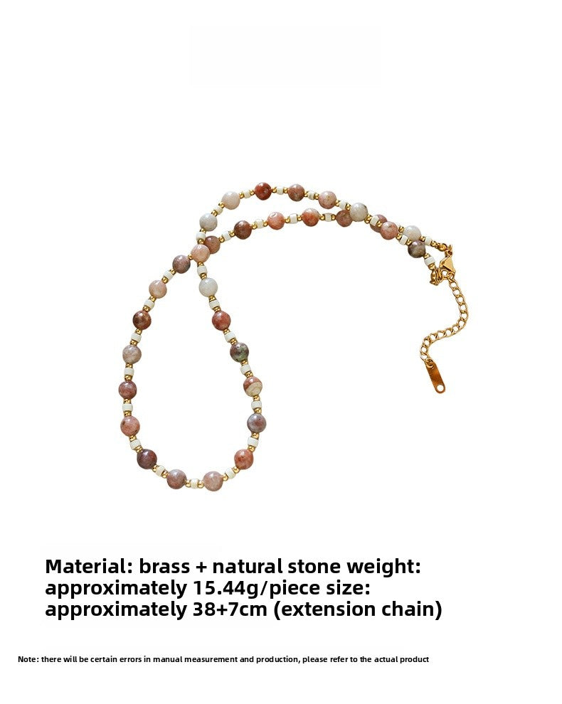 Bohemian Unisex Beaded Necklace With Copper Pendant And Colourful Beads On Beaded Chain