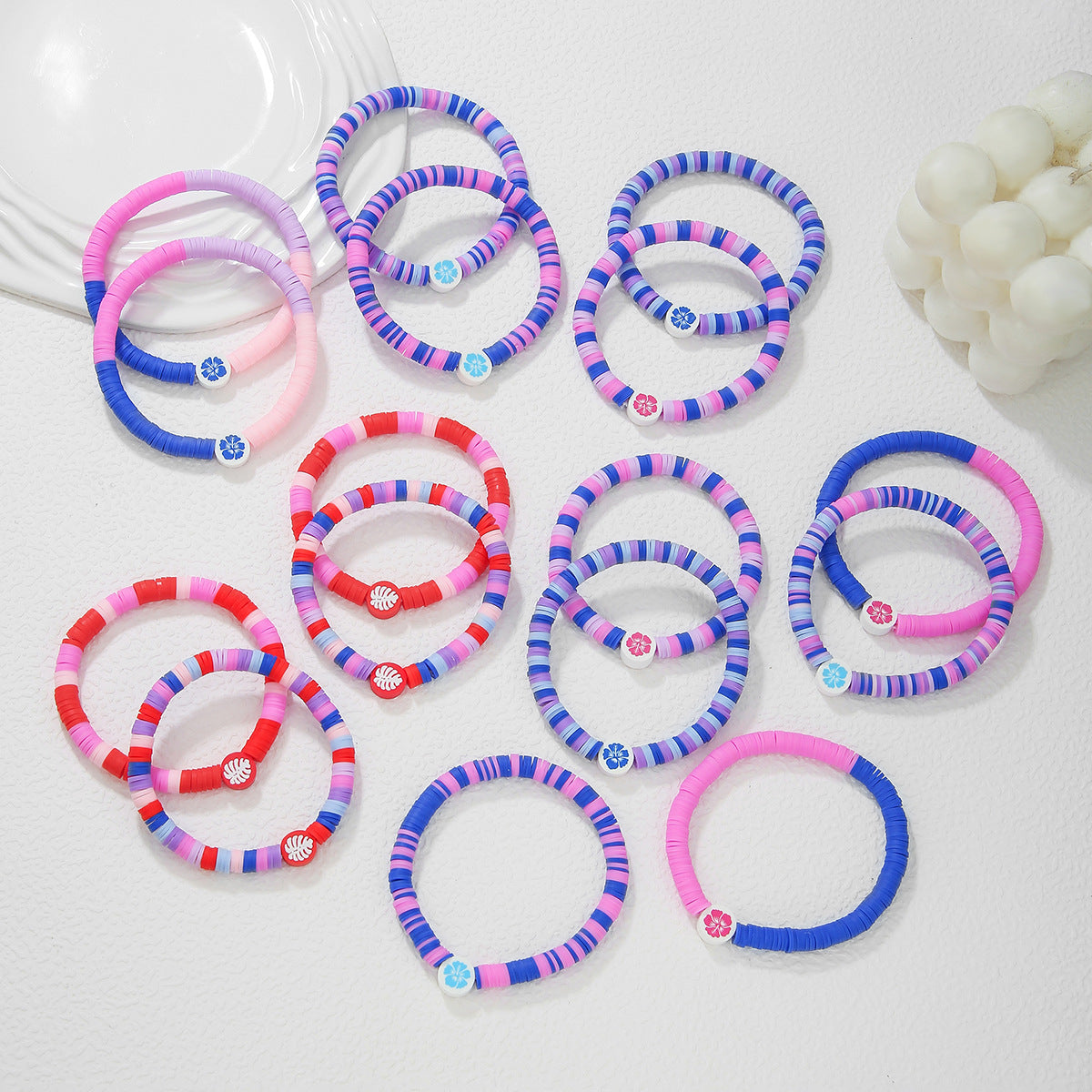 Geometric Beaded Bracelet In Multicolor Soft Clay, Unisex Design Suitable For Business Occasions