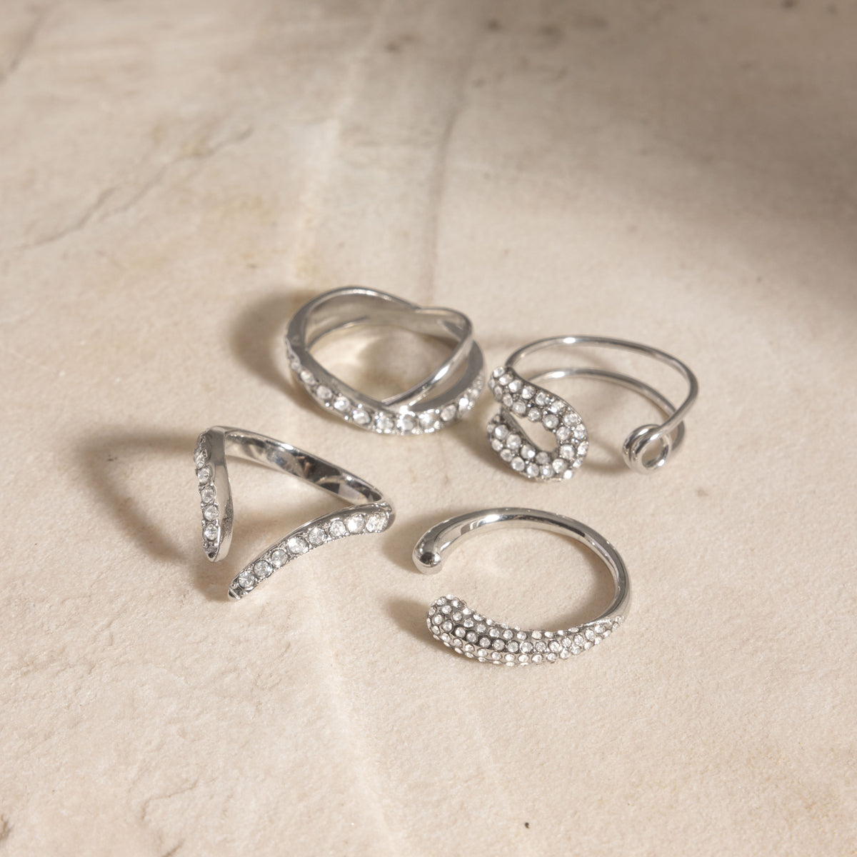 Geometric Waterproof Non Tarnish Rings For Women In 304 Stainless Steel With 18K Real Gold Plated PVD Coating And Rhinestone Inlay