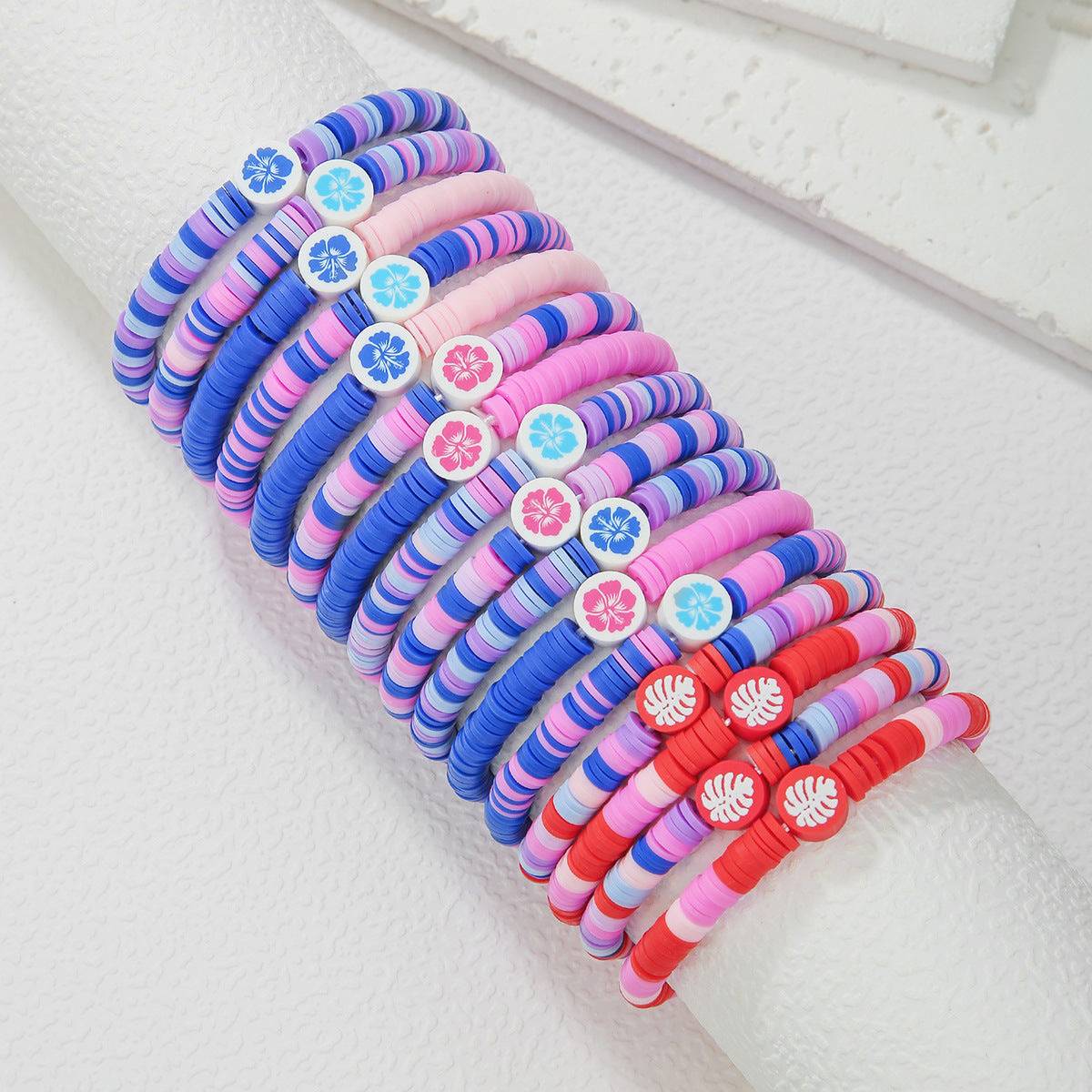 Geometric Beaded Bracelet In Multicolor Soft Clay, Unisex Design Suitable For Business Occasions