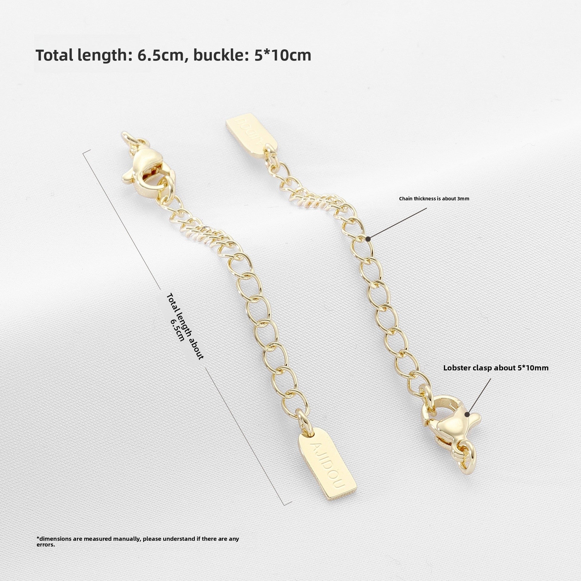 14k Gold Filled Extension Chain With Lobster Trigger Clasp Closure, Electroplated, Featuring Lines Pattern, 1 Piece