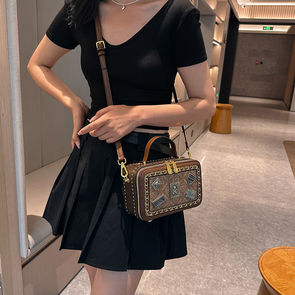 Color Block Square PU Leather Shoulder Bag For Women With Sewing Thread Detail And Single Shoulder Strap