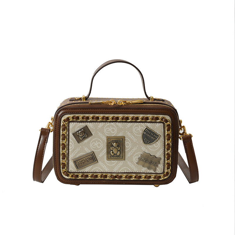 Color Block Square PU Leather Shoulder Bag For Women With Sewing Thread Detail And Single Shoulder Strap