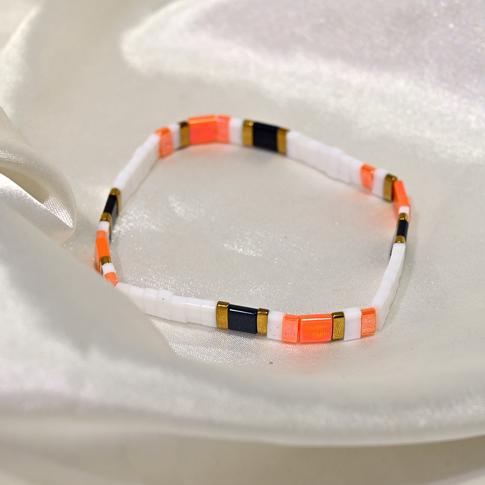 Ethnic Style Quadrilateral Beaded Bracelet For Women In Glass Color Featuring Glass Inlay Material
