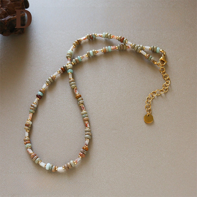 Bohemian Unisex Beaded Necklace With Copper Pendant And Colourful Beads On Beaded Chain
