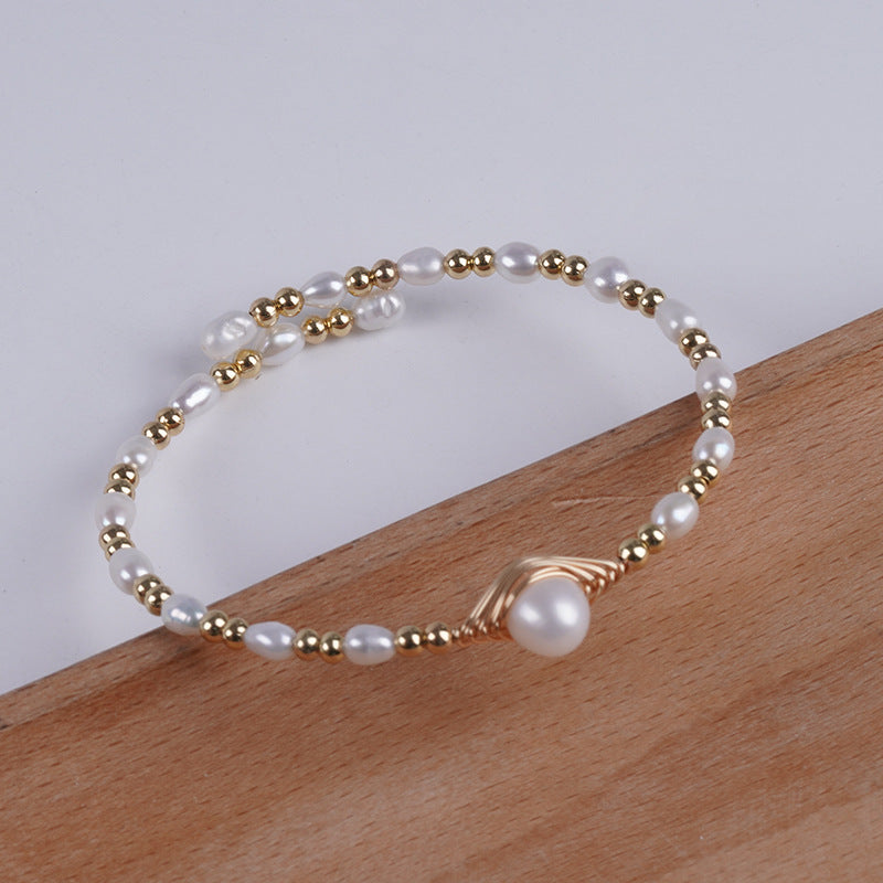 Handmade Freshwater Pearl Bangle Bracelet In Baroque Style For Women Featuring Baroque Pearl Shape