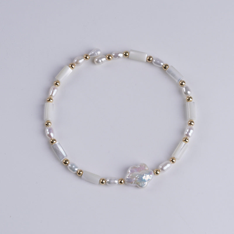 Handmade Freshwater Pearl Bangle Bracelet In Baroque Style For Women Featuring Baroque Pearl Shape