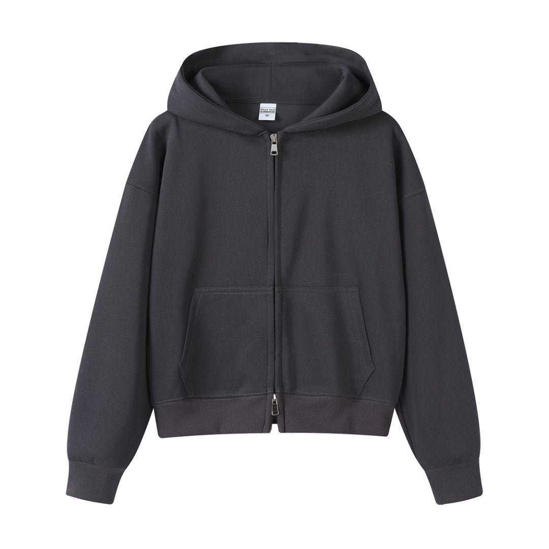 Men's Navy Blue Solid Color Hoodie With Long Sleeve In Cotton Blends Featuring Zipper Closure