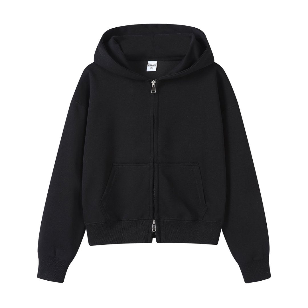 Men's Navy Blue Solid Color Hoodie With Long Sleeve In Cotton Blends Featuring Zipper Closure