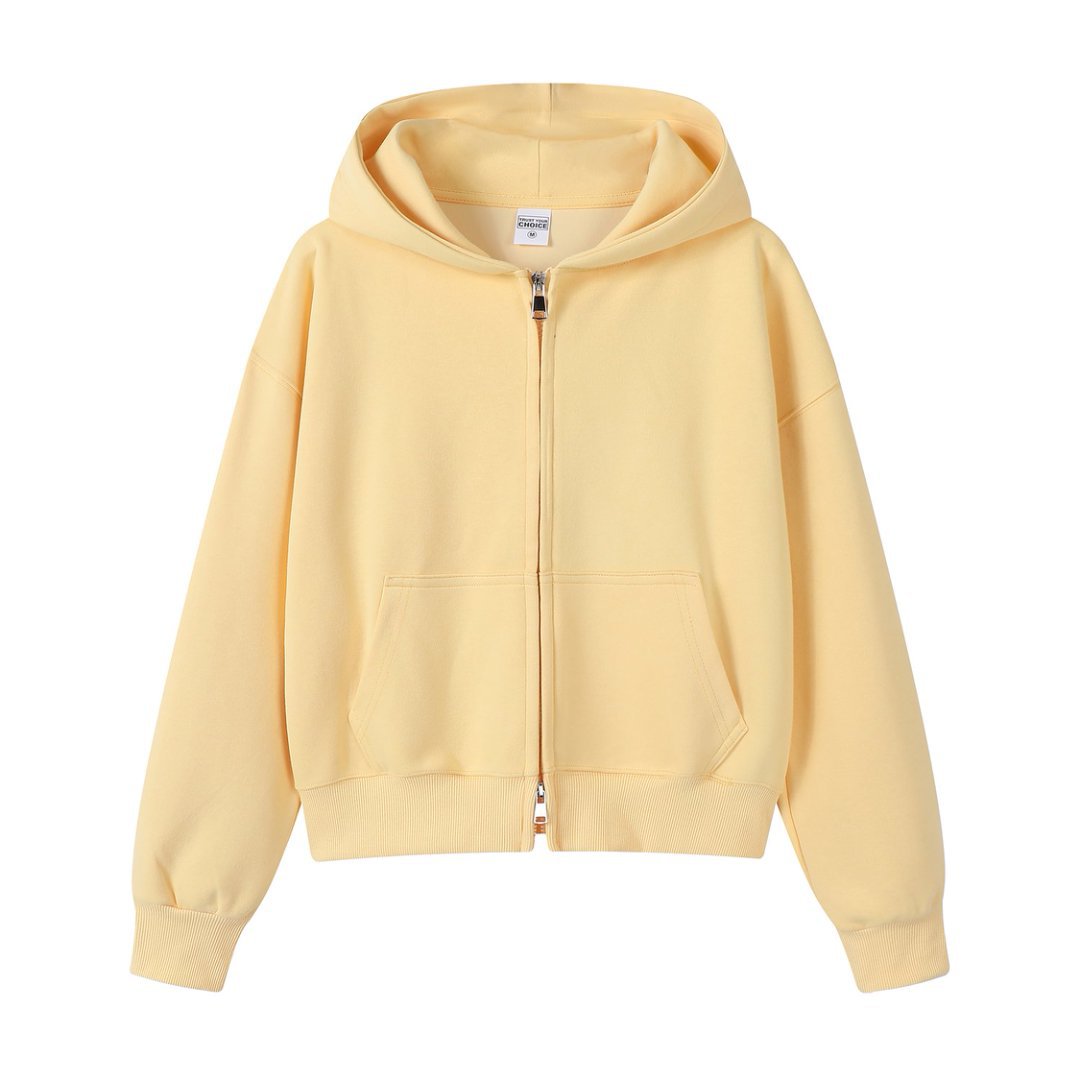 Men's Solid Color Apricot Hoodie With Long Sleeve In Cotton Blends Fabric