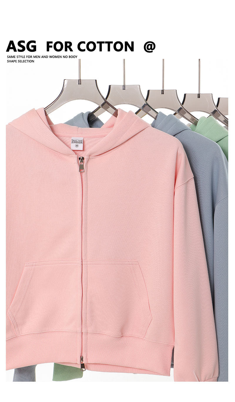 Men's Navy Blue Solid Color Hoodie With Long Sleeve In Cotton Blends Featuring Zipper Closure