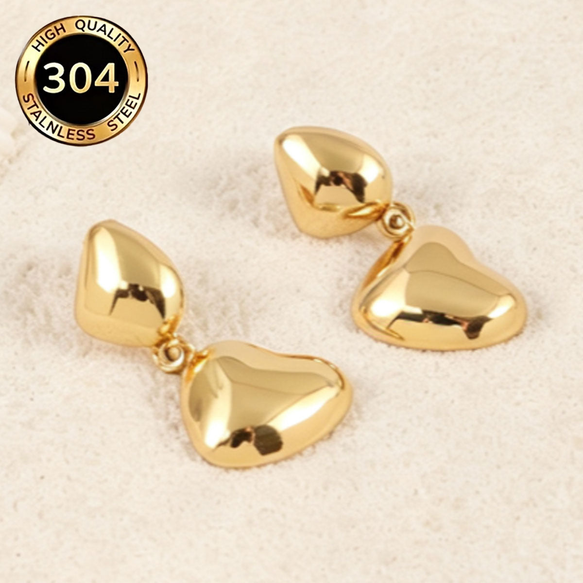 Heart Shape Hypoallergenic Earrings For Women, 304 Stainless Steel With 18K Real Gold Plated PVD Coating, 0.03µm Thickness