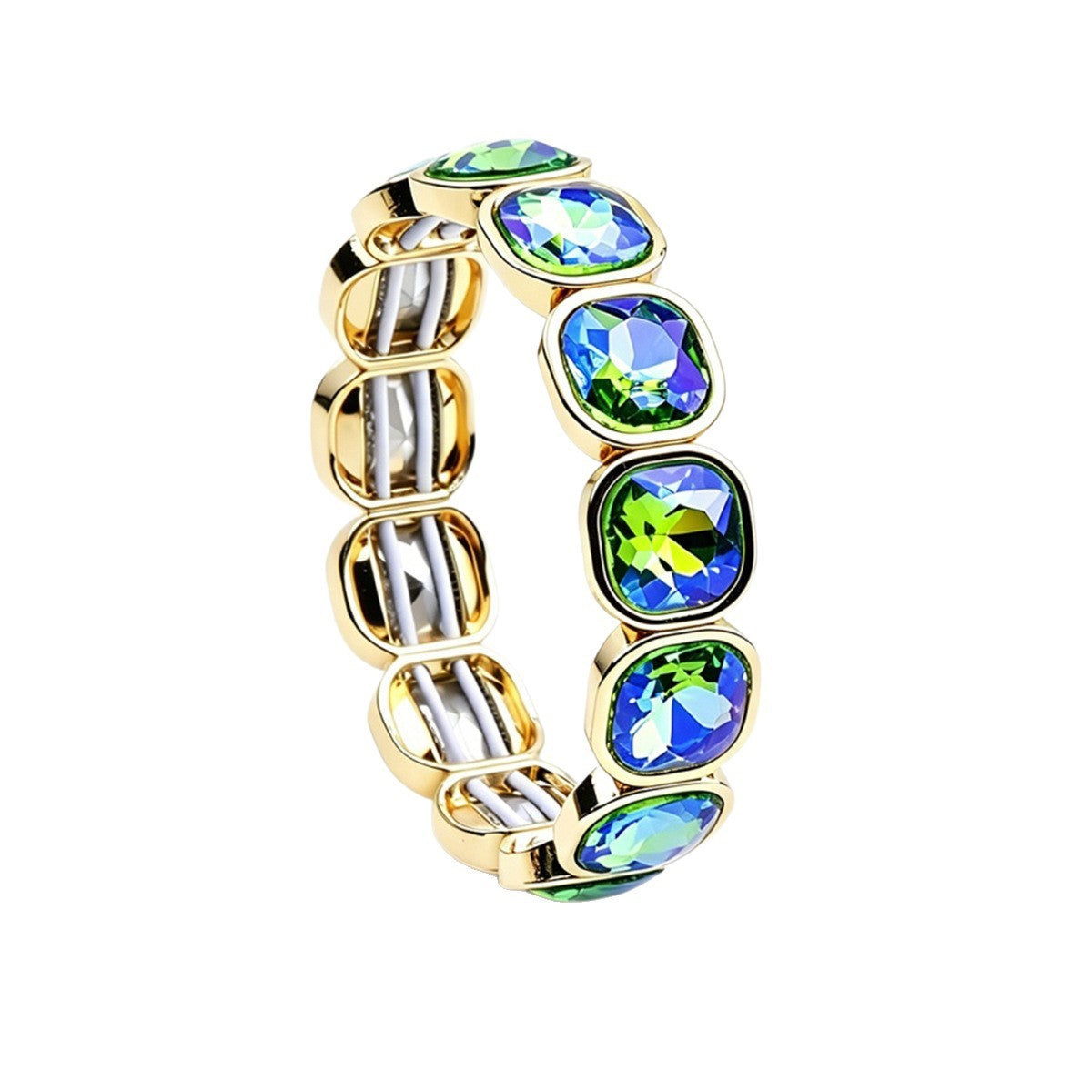 Faceted Square Crystal Bracelets For Women With Elastic String Chain In Maillard Style