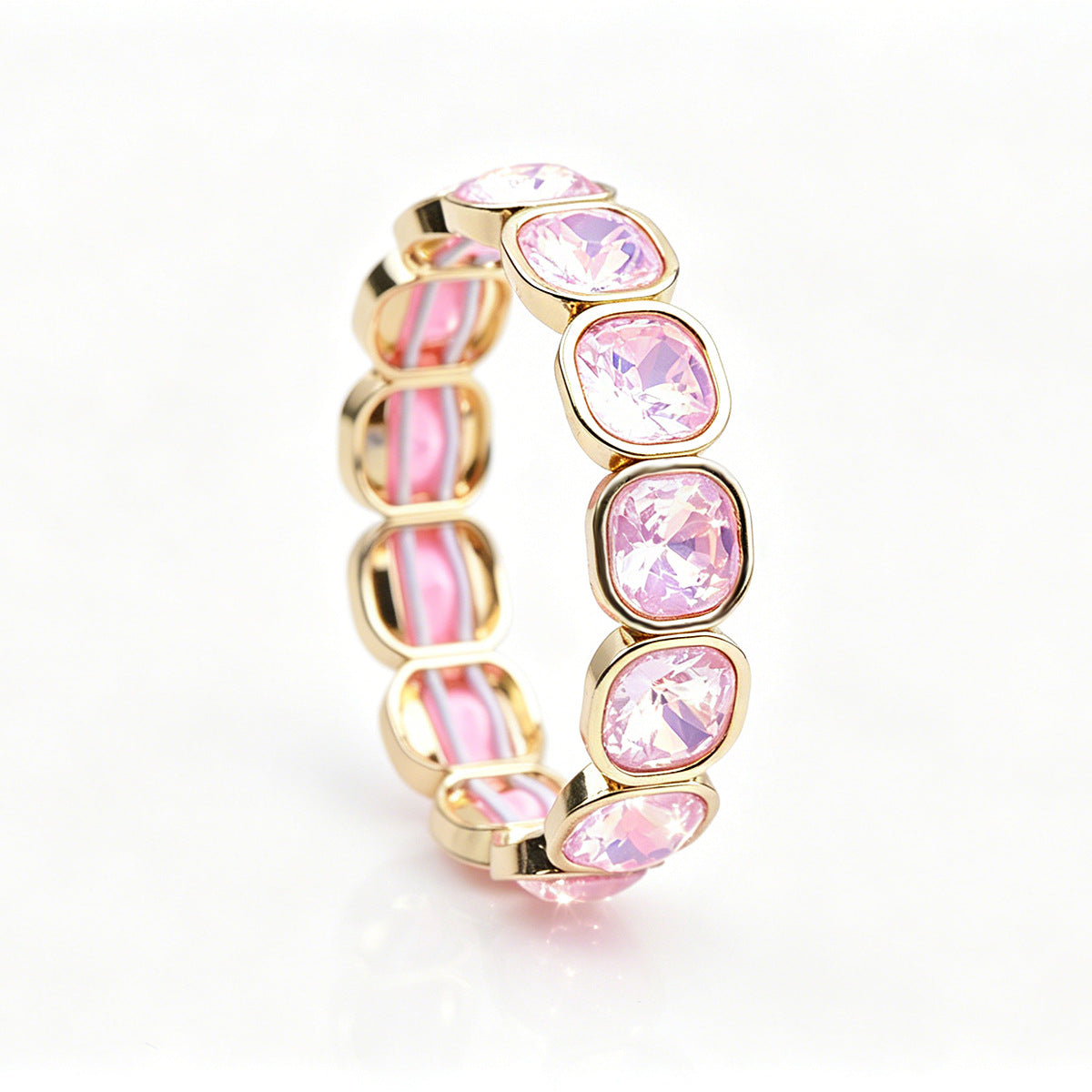 Faceted Square Crystal Bracelets For Women With Elastic String Chain In Maillard Style