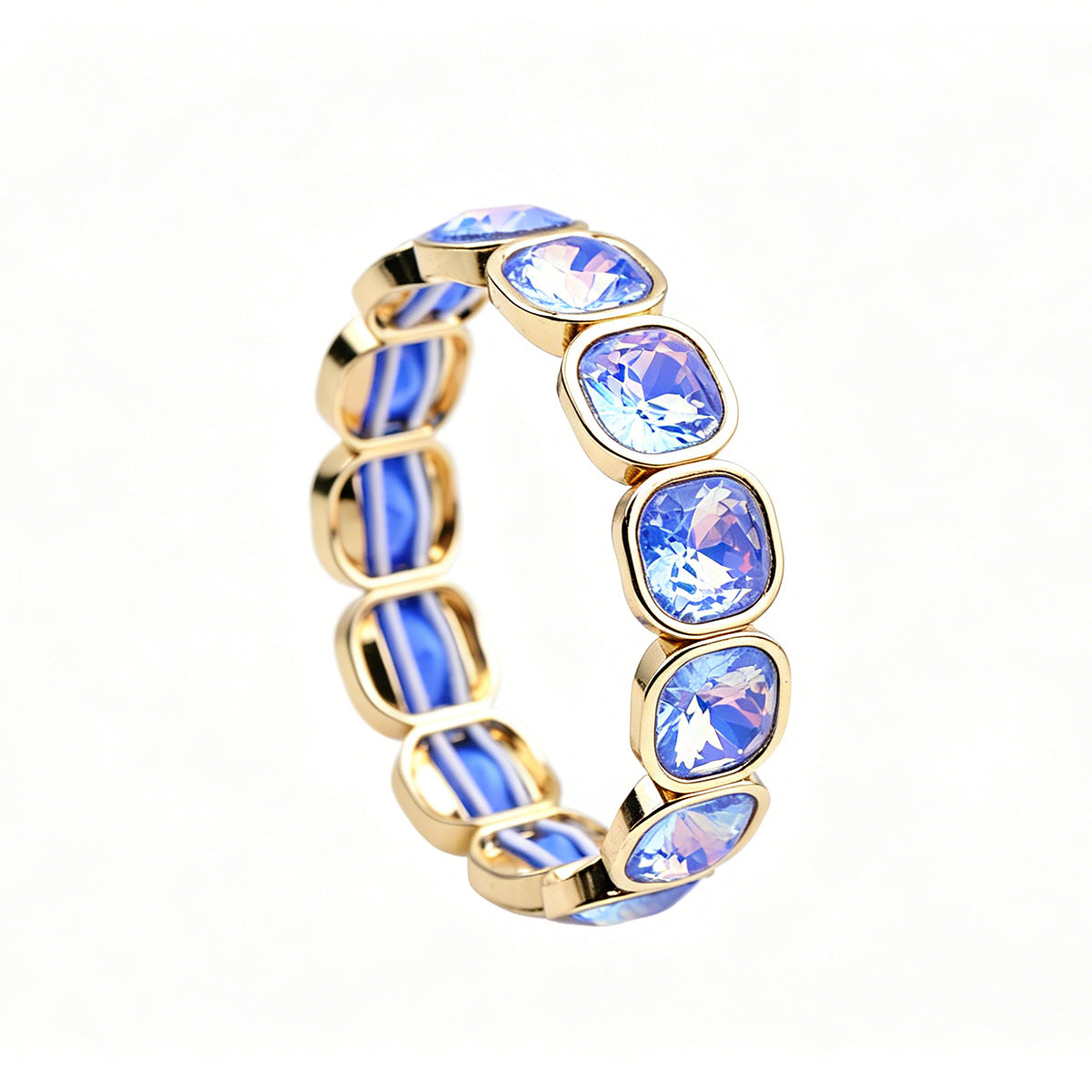 Faceted Square Crystal Bracelets For Women With Elastic String Chain In Maillard Style