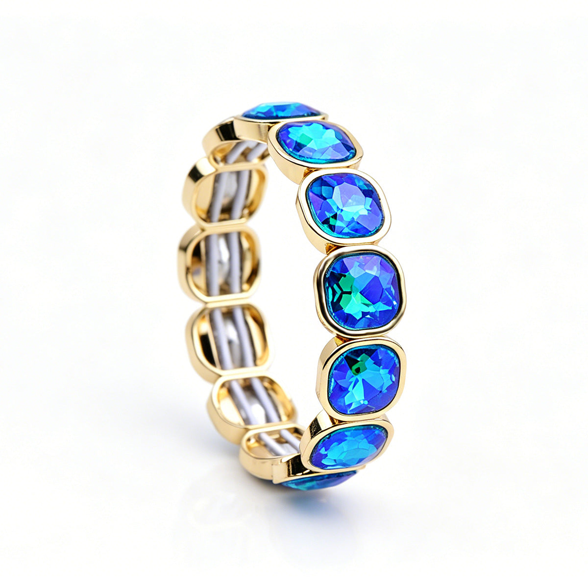 Faceted Square Crystal Bracelets For Women With Elastic String Chain In Maillard Style