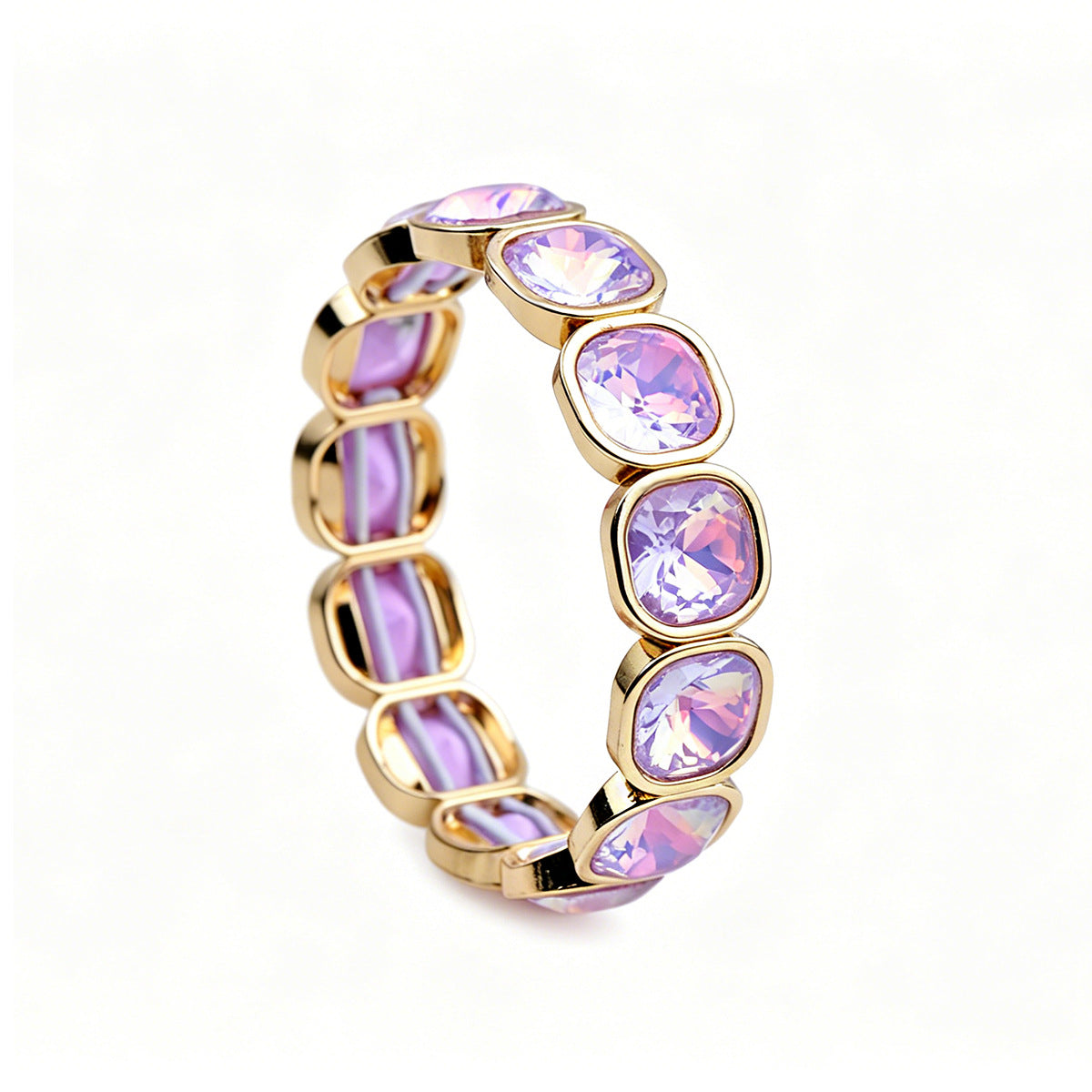 Faceted Square Crystal Bracelets For Women With Elastic String Chain In Maillard Style