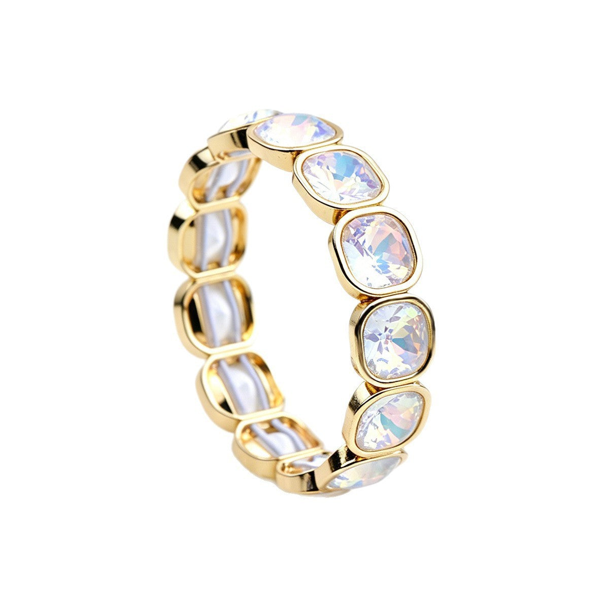 Faceted Square Crystal Bracelets For Women With Elastic String Chain In Maillard Style