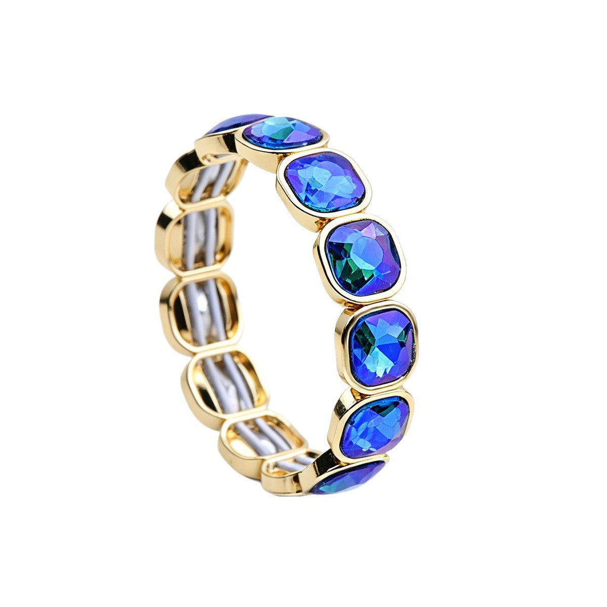 Faceted Square Crystal Bracelets For Women With Elastic String Chain In Maillard Style