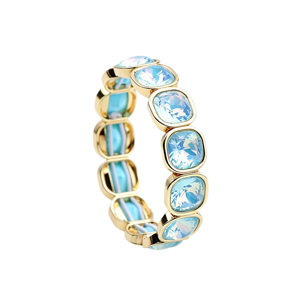 Faceted Square Crystal Bracelets For Women With Elastic String Chain In Maillard Style