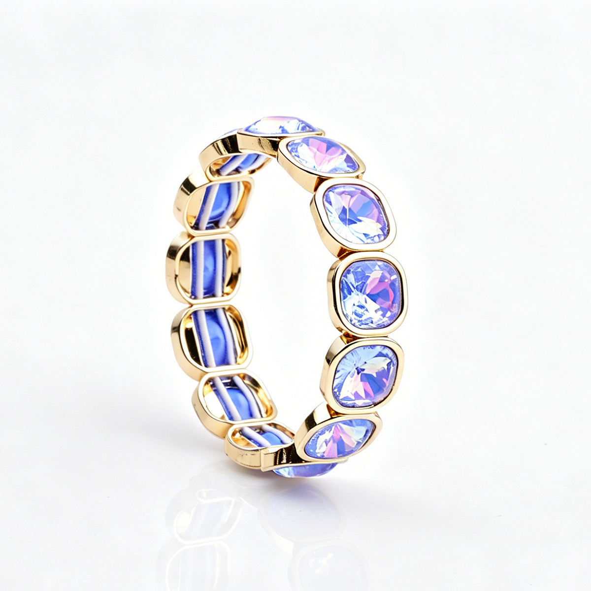 Faceted Square Crystal Bracelets For Women With Elastic String Chain In Maillard Style