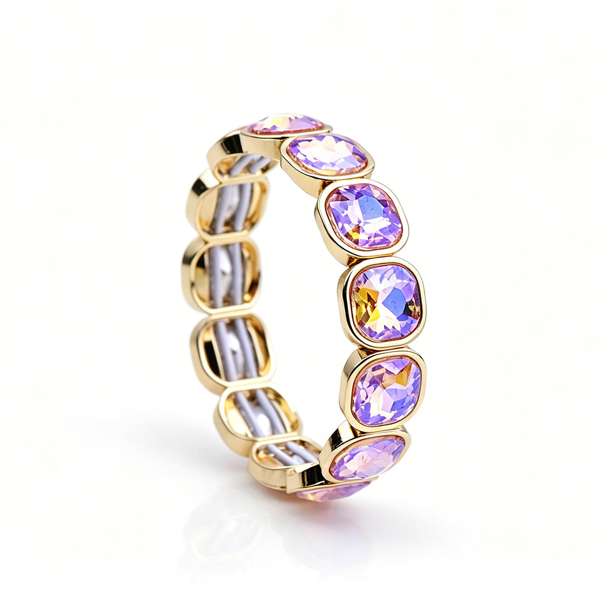 Faceted Square Crystal Bracelets For Women With Elastic String Chain In Maillard Style