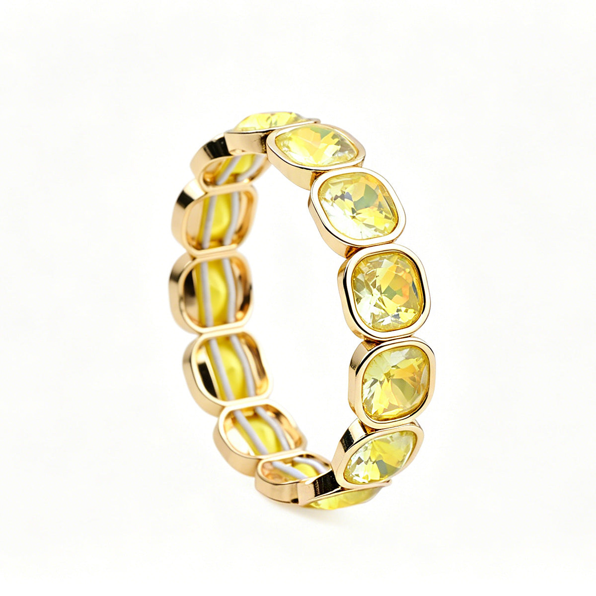 Faceted Square Crystal Bracelets For Women With Elastic String Chain In Maillard Style