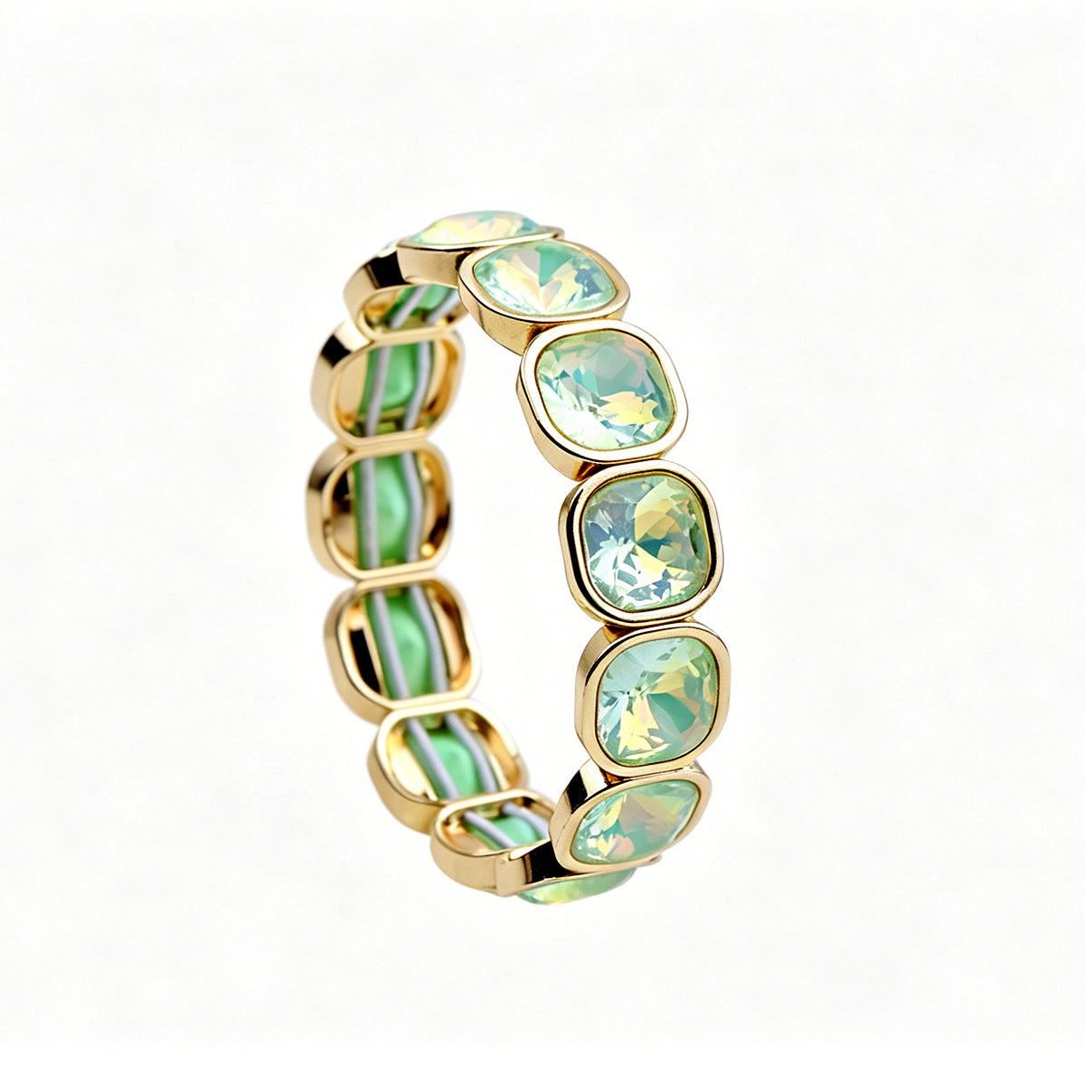 Faceted Square Crystal Bracelets For Women With Elastic String Chain In Maillard Style