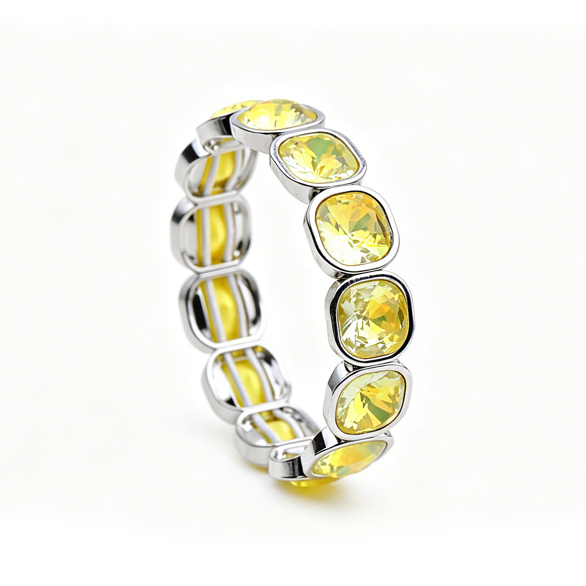 Faceted Square Crystal Bracelets For Women With Elastic String Chain In Maillard Style