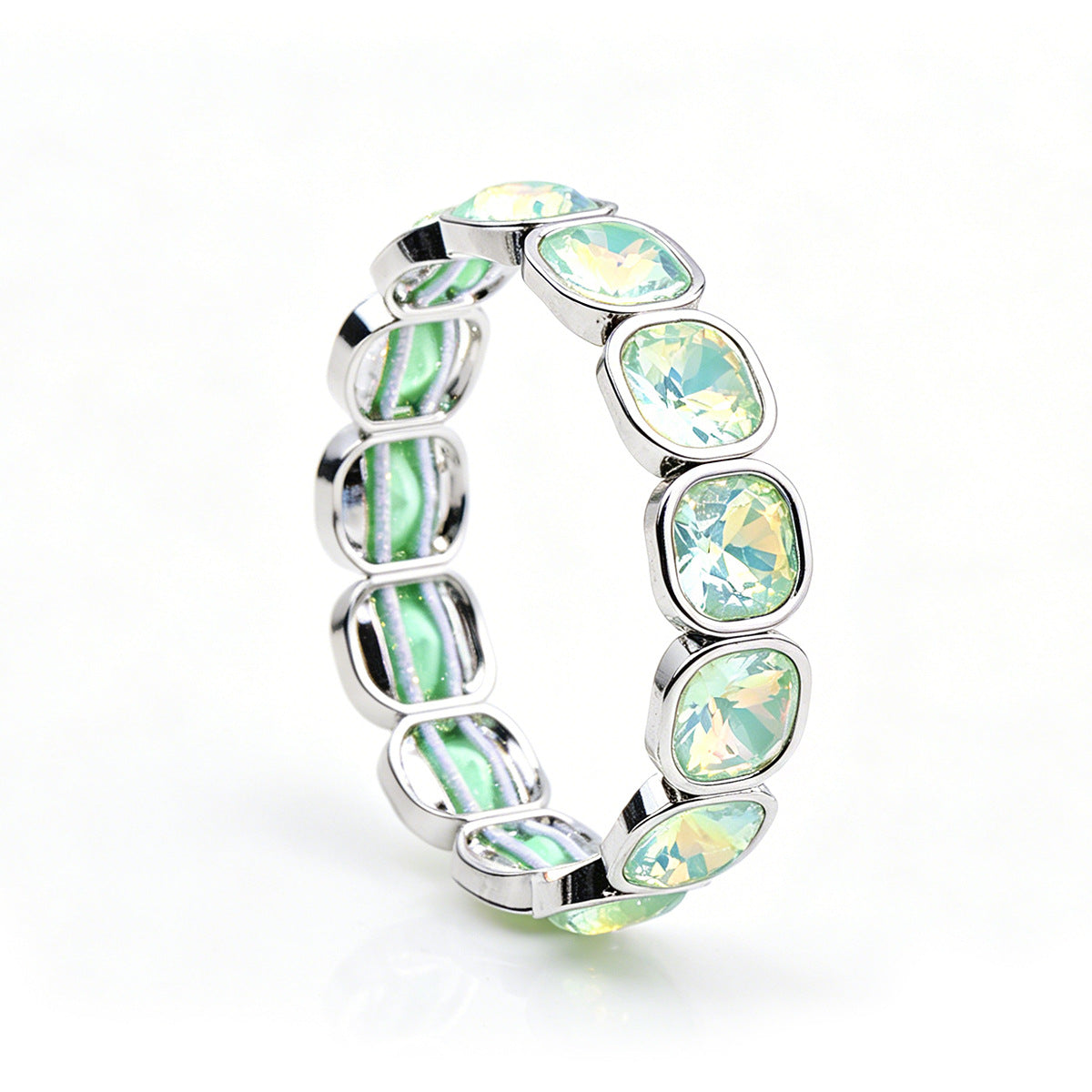 Faceted Square Crystal Bracelets For Women With Elastic String Chain In Maillard Style