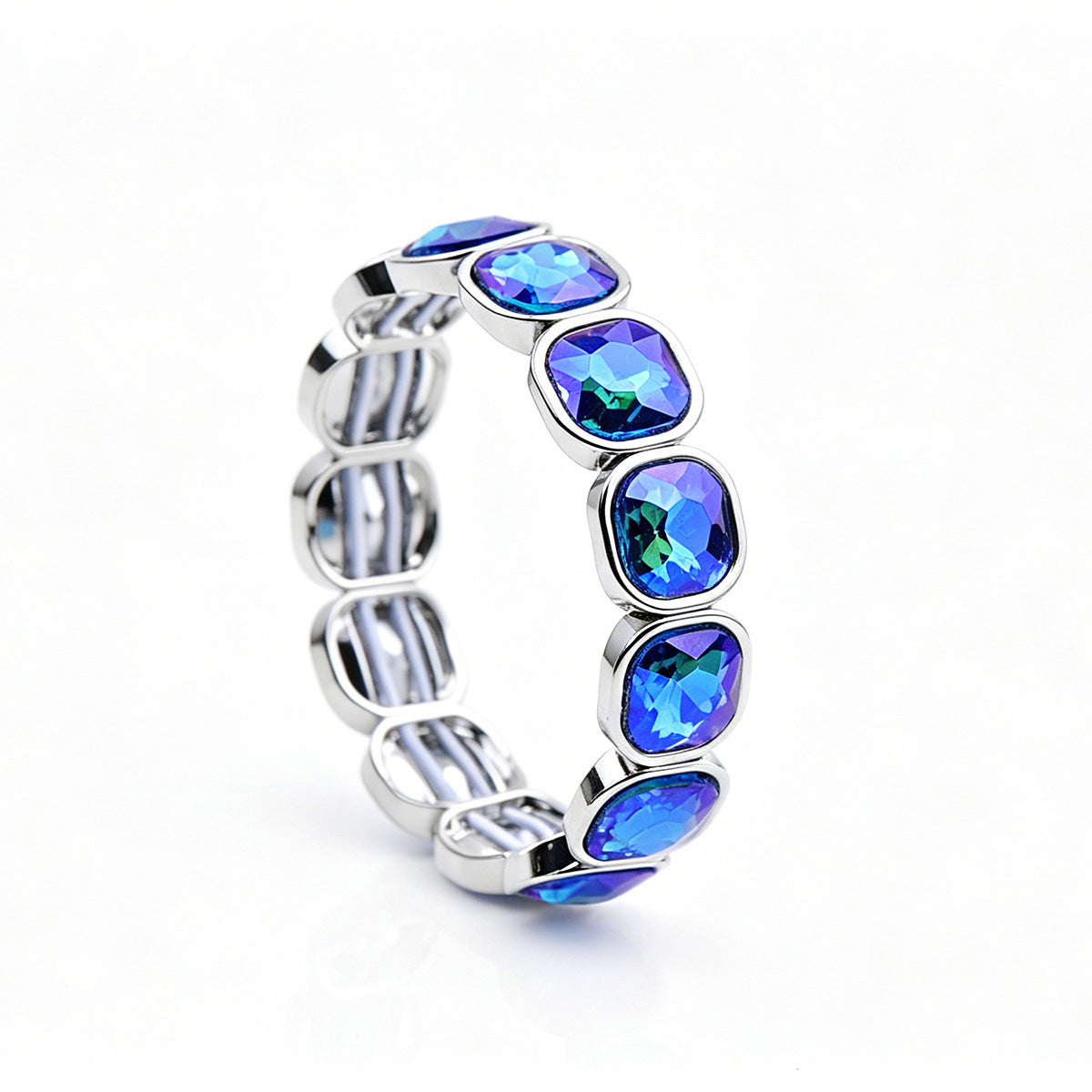 Faceted Square Crystal Bracelets For Women With Elastic String Chain In Maillard Style