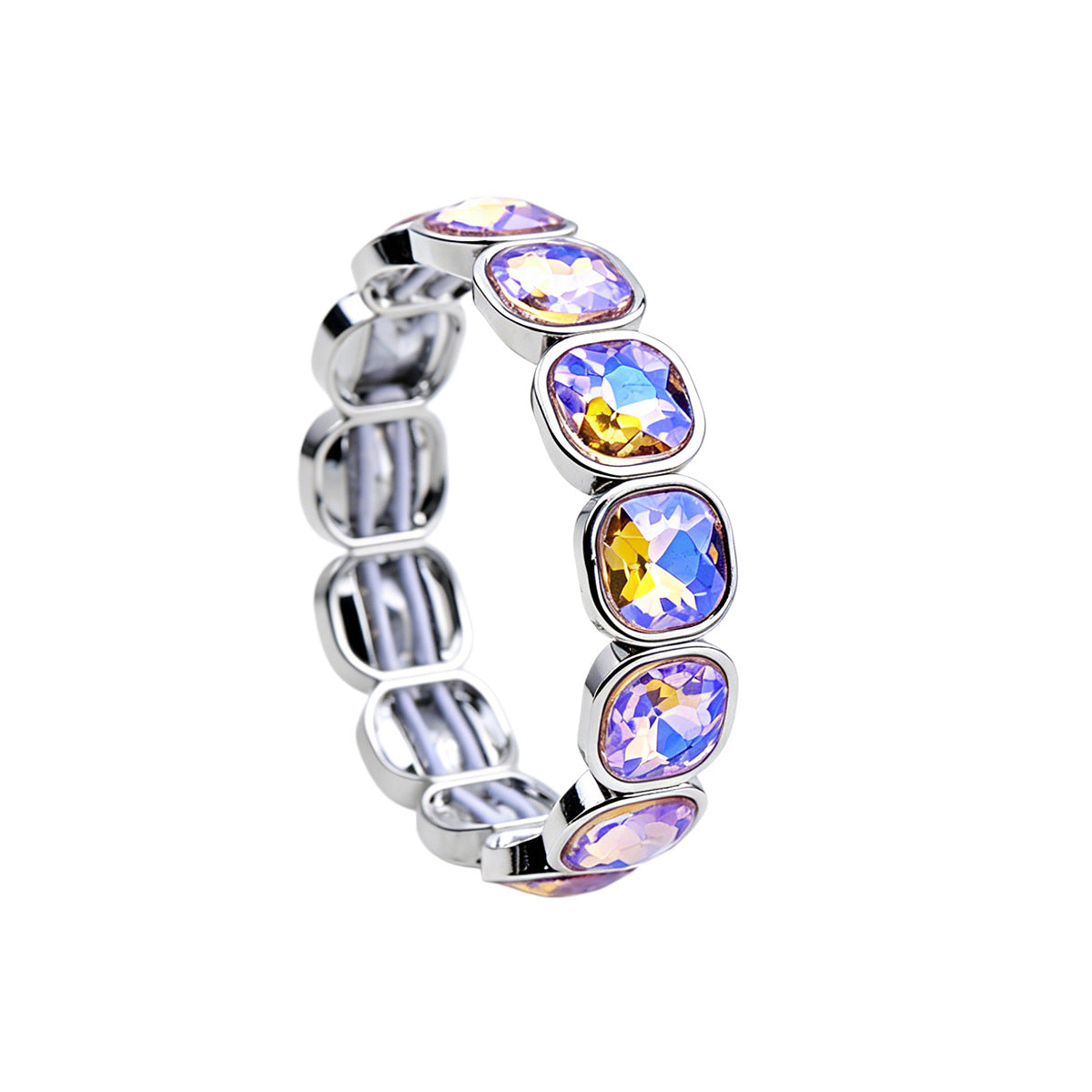 Faceted Square Crystal Bracelets For Women With Elastic String Chain In Maillard Style