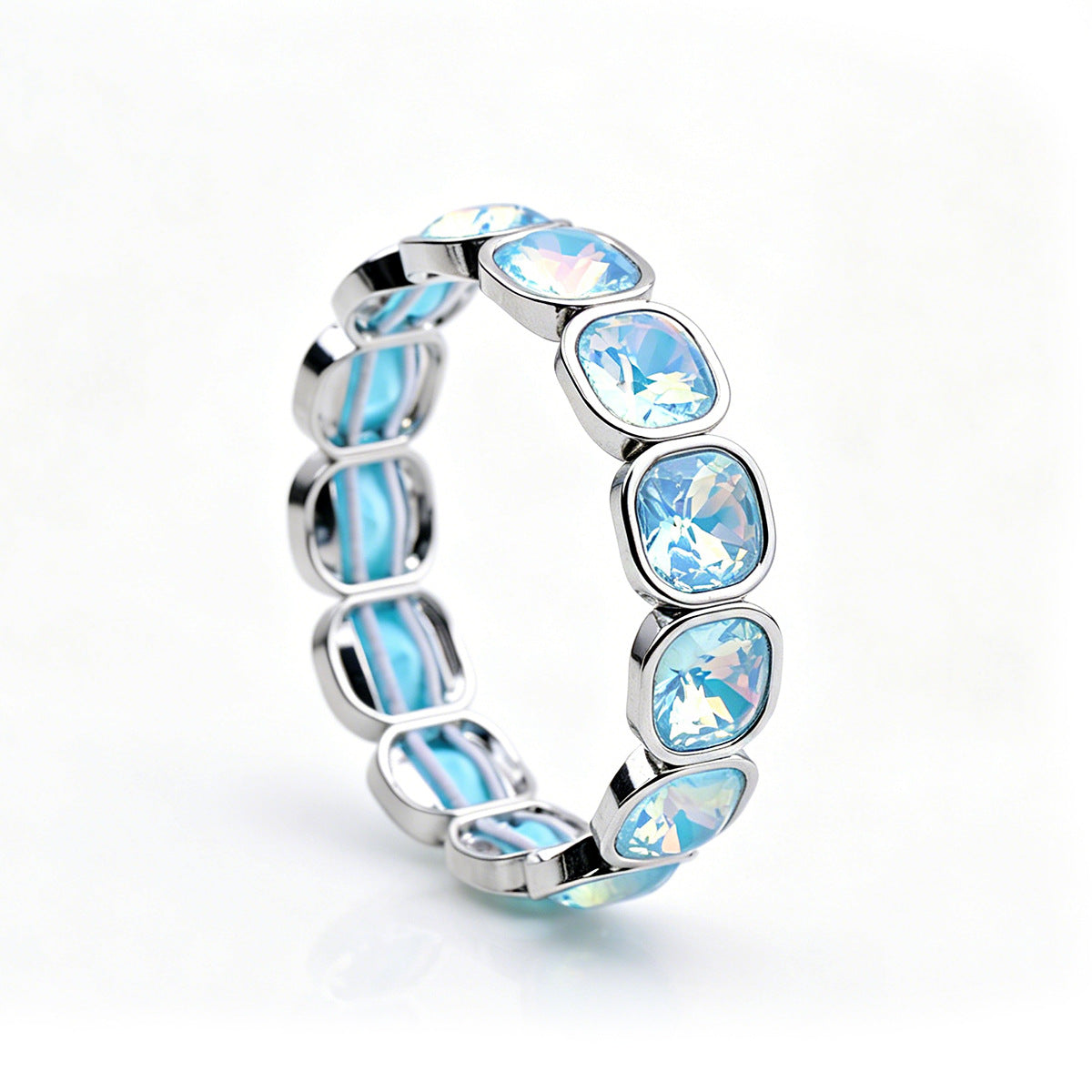 Faceted Square Crystal Bracelets For Women With Elastic String Chain In Maillard Style