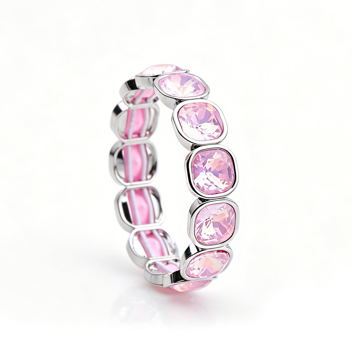 Faceted Square Crystal Bracelets For Women With Elastic String Chain In Maillard Style