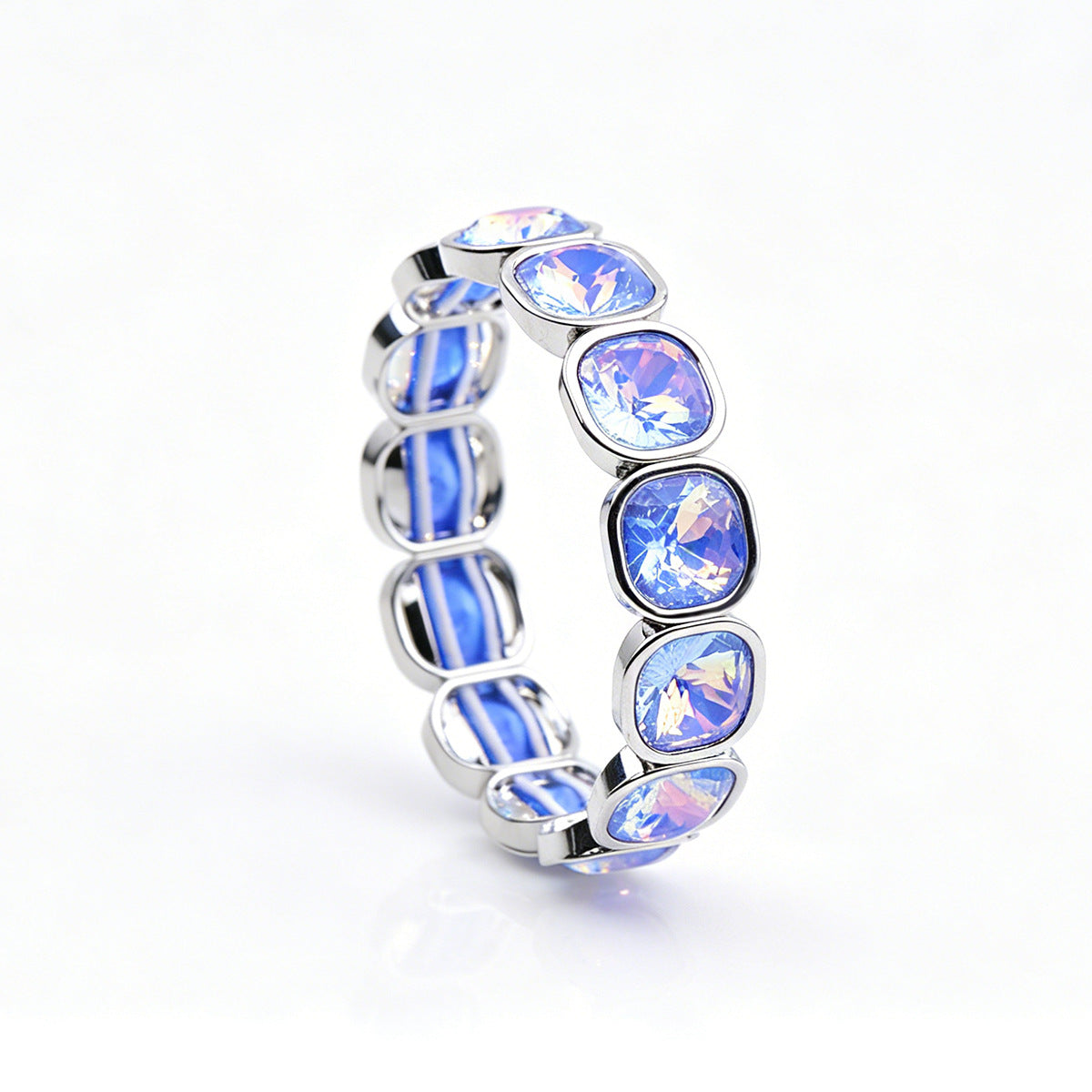 Faceted Square Crystal Bracelets For Women With Elastic String Chain In Maillard Style