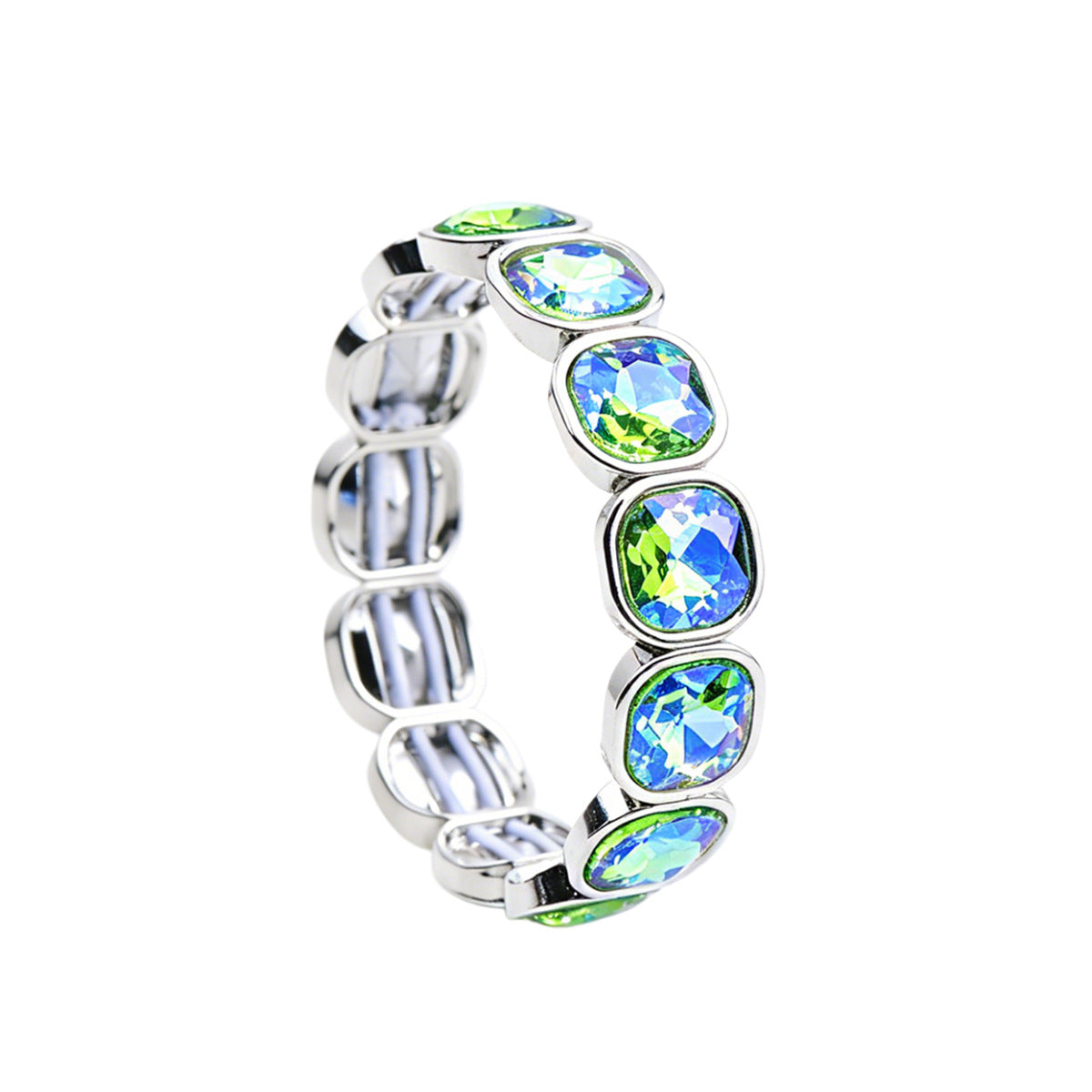Faceted Square Crystal Bracelets For Women With Elastic String Chain In Maillard Style