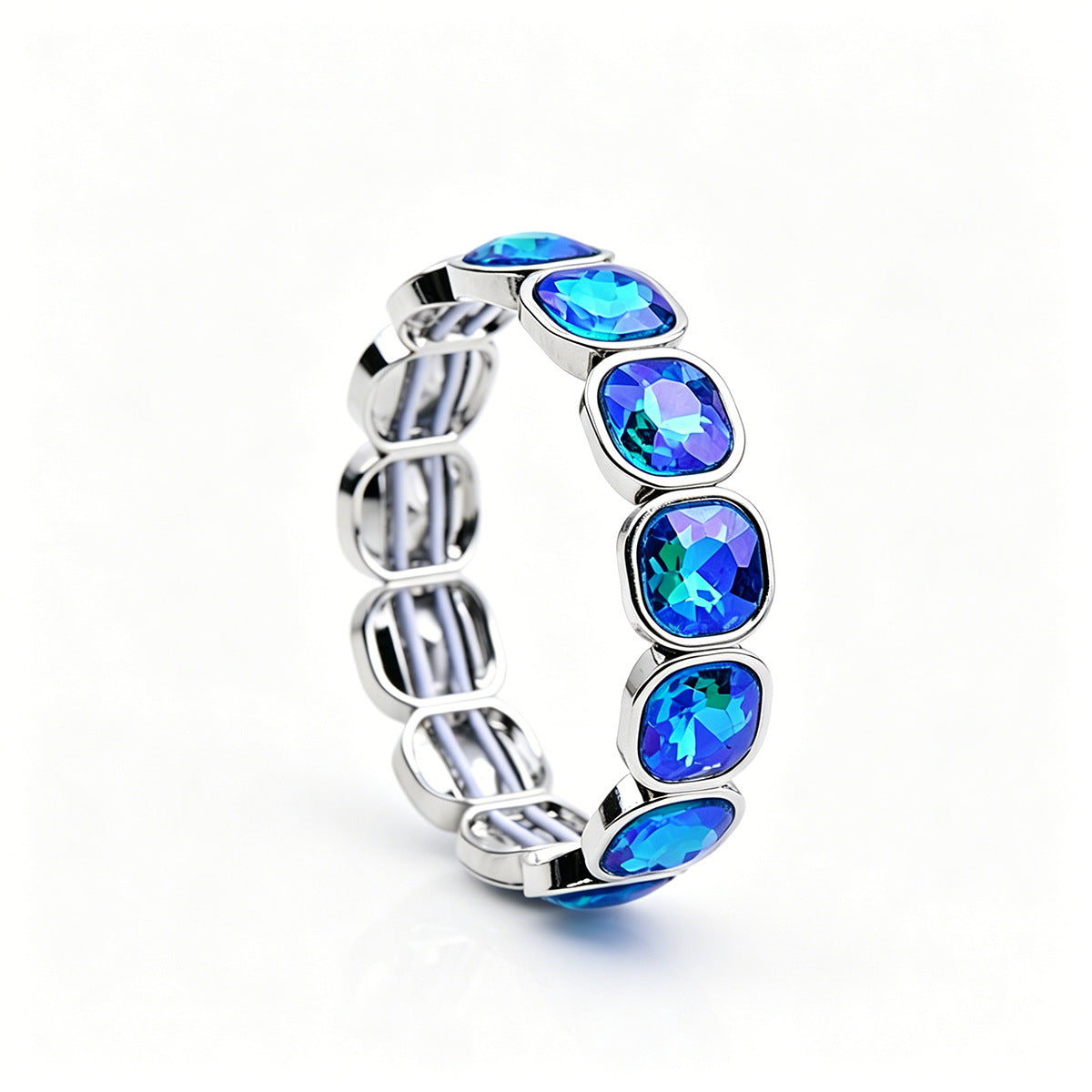 Faceted Square Crystal Bracelets For Women With Elastic String Chain In Maillard Style