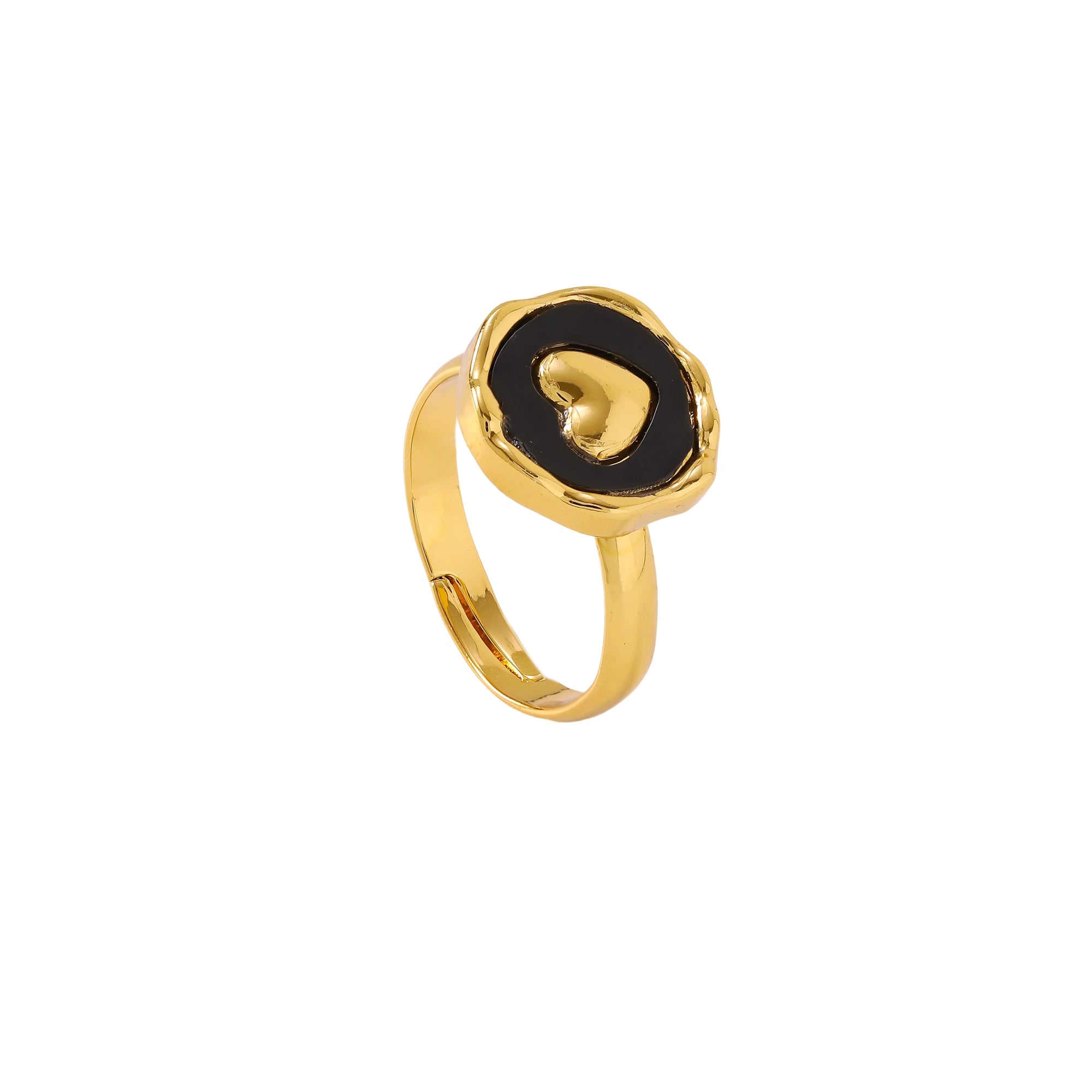 Heart Shape Open Ring For Adults, Waterproof Non Tarnish 304 Stainless Steel With KC Golden Water Plating And Resin Inlay