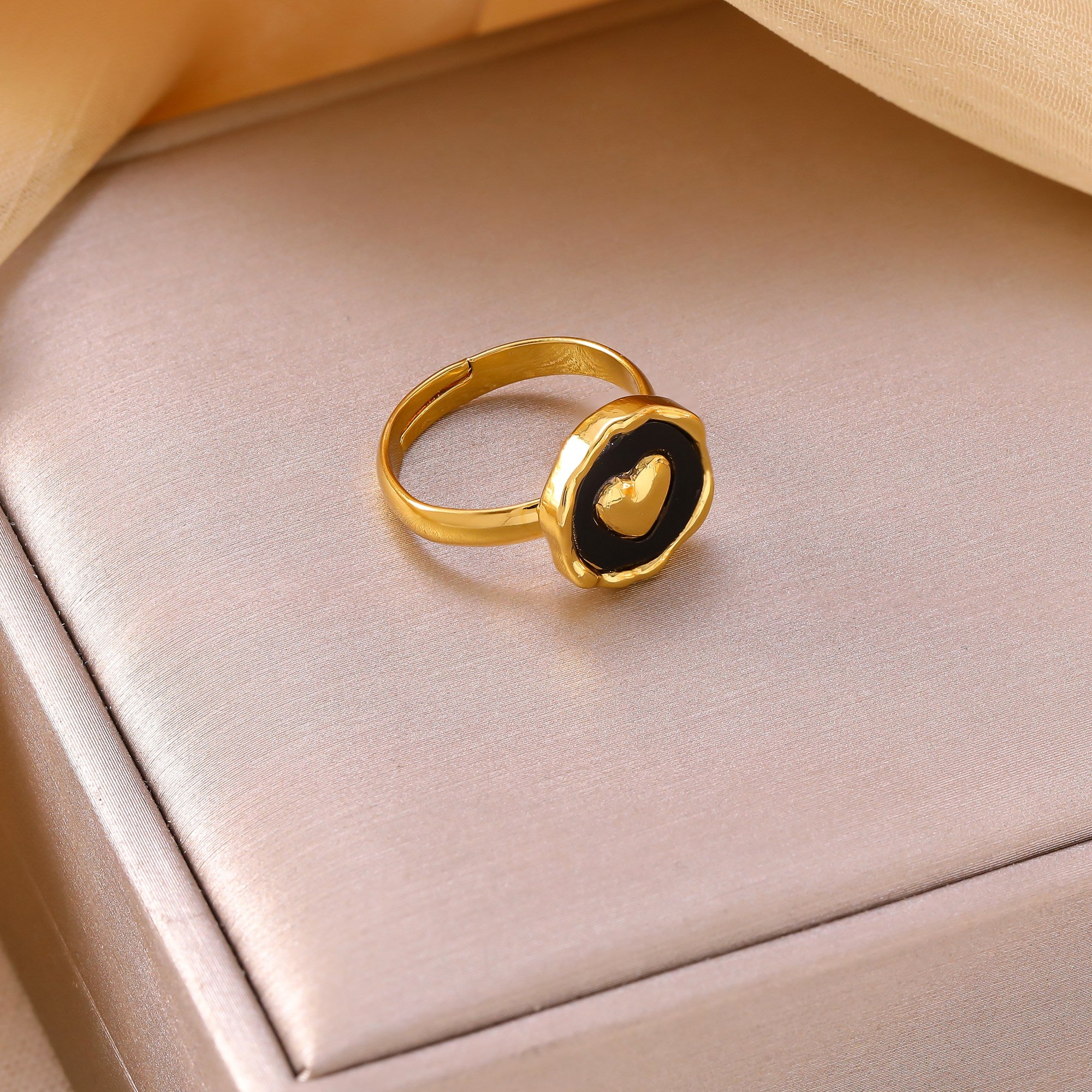Heart Shape Open Ring For Adults, Waterproof Non Tarnish 304 Stainless Steel With KC Golden Water Plating And Resin Inlay